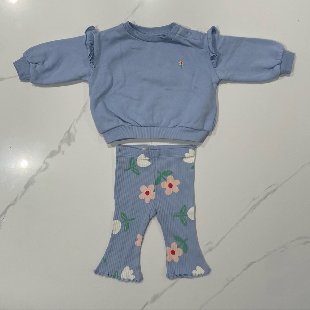 Blue Kids Matching Set with Floral Design
